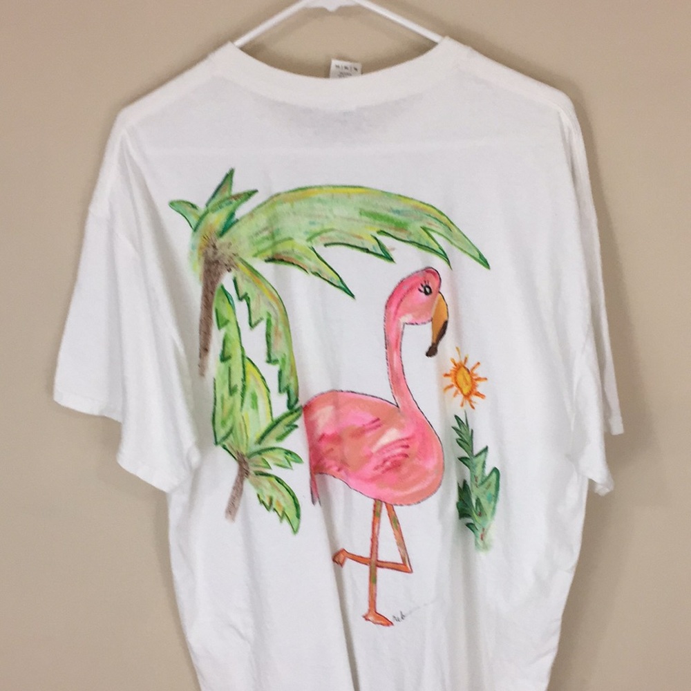 Hand Painted Flamingo T-shirt Size XL